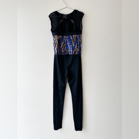 Weissman Unitard Skating & Dance-Black/Blue/Gold Sequins -Sleeveless - Size 7/8 - Picture 3 of 8